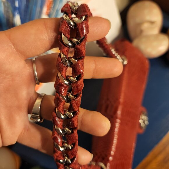 NEW Folli Follie red suede snakeskin shoulder bag - Picture 6 of 10